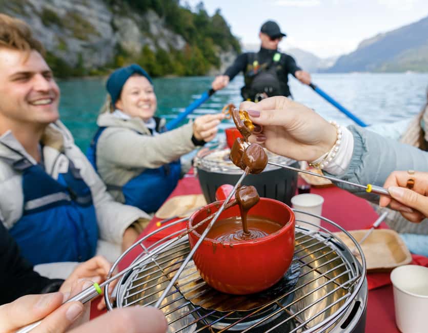 Interlaken: Chocolate Fondue Float - Fondue, fruit, marshmallows, and a glass of wine