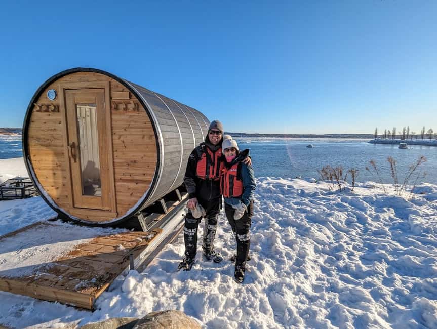 Quebec City: Ice Canoeing with Hot Chocolate & Sauna - Returning to shore and the Nordic sauna